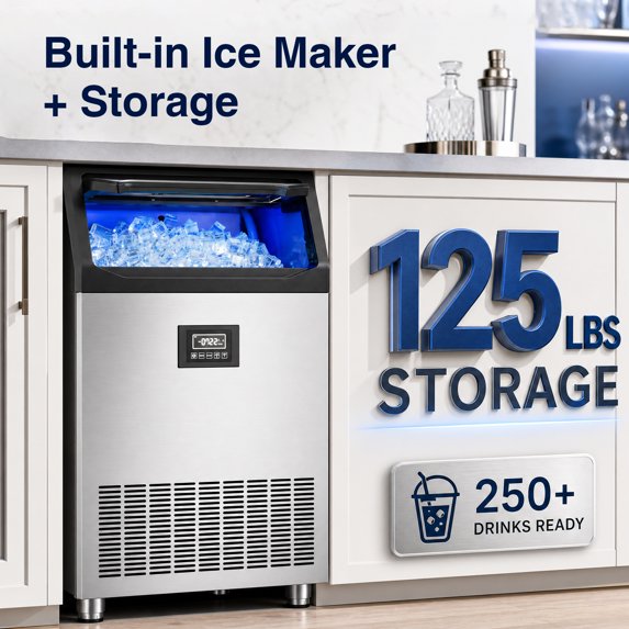 XUTUMM Commercial Ice Maker Machine, Up to 500 lbs/24H, 125 lbs Storage Bin, 162 Cubes per Batch, Adjustable Thickness, Self-Cleaning Stainless Steel Ice Machine