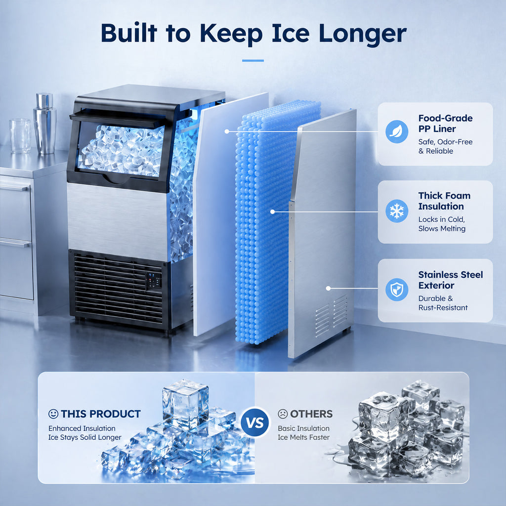 XUTUMM Commercial Ice Maker 120lbs/24H, Under Counter Ice Machine with 40lbs Storage, Dual Water Inlet (Tap + Self-Suction), Self-Cleaning Stainless Steel for Home Bar