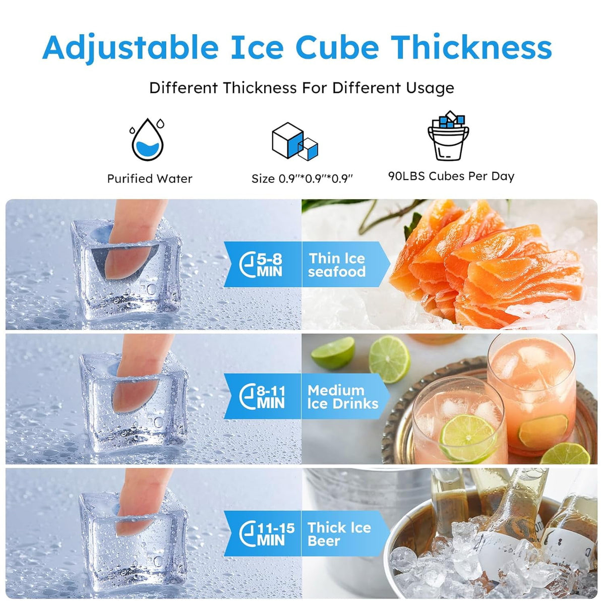 XUTUMM Commercial Ice Machine 160LBS/24H,Storage 35LBS, Industrial Ice Maker,55 Cubes Every 8-15 Minutes,with Self-Cleaning Mode, Low Noise