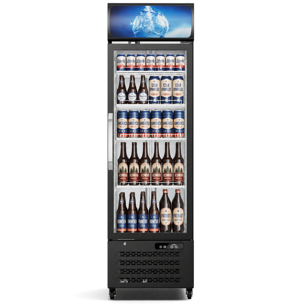 12 Cu Ft Commercial Beverage Fridge w/ Glass Door & LED Light - Freestanding Display Cooler for Shop, Restaurant, Business