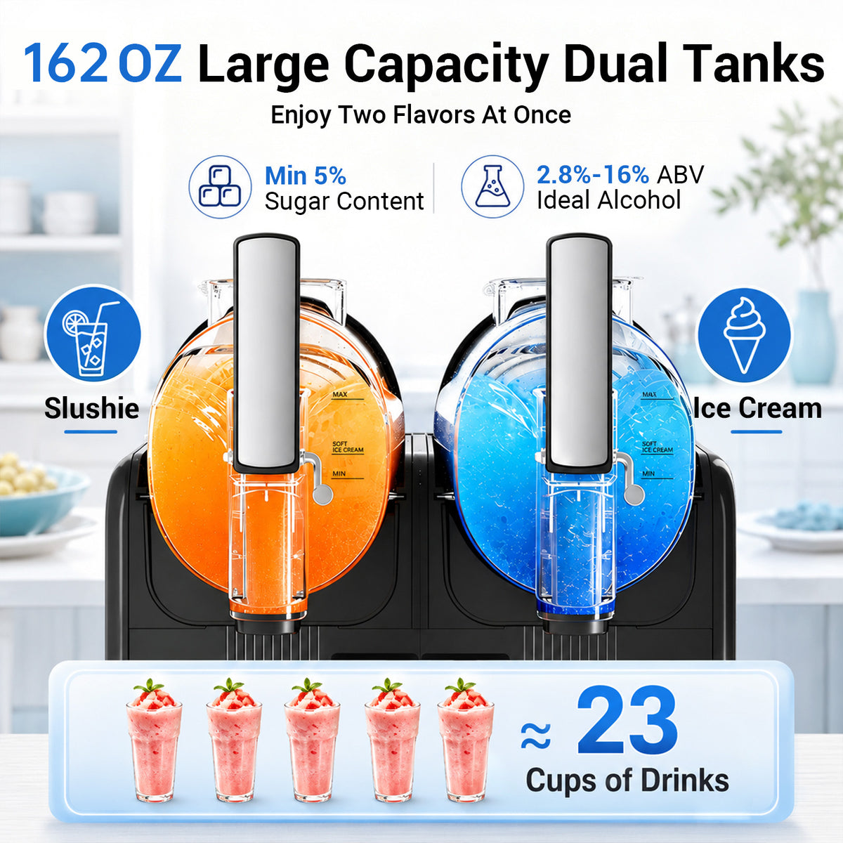 XUTUMM 2x54 oz Slushy Machine,Frozen Drink Maker with 8 Preset Modes, Dual Tank Independent Control, LED Display, Soft Serve Ice Cream & Slushie Machine for Home, ETL Listed, Black