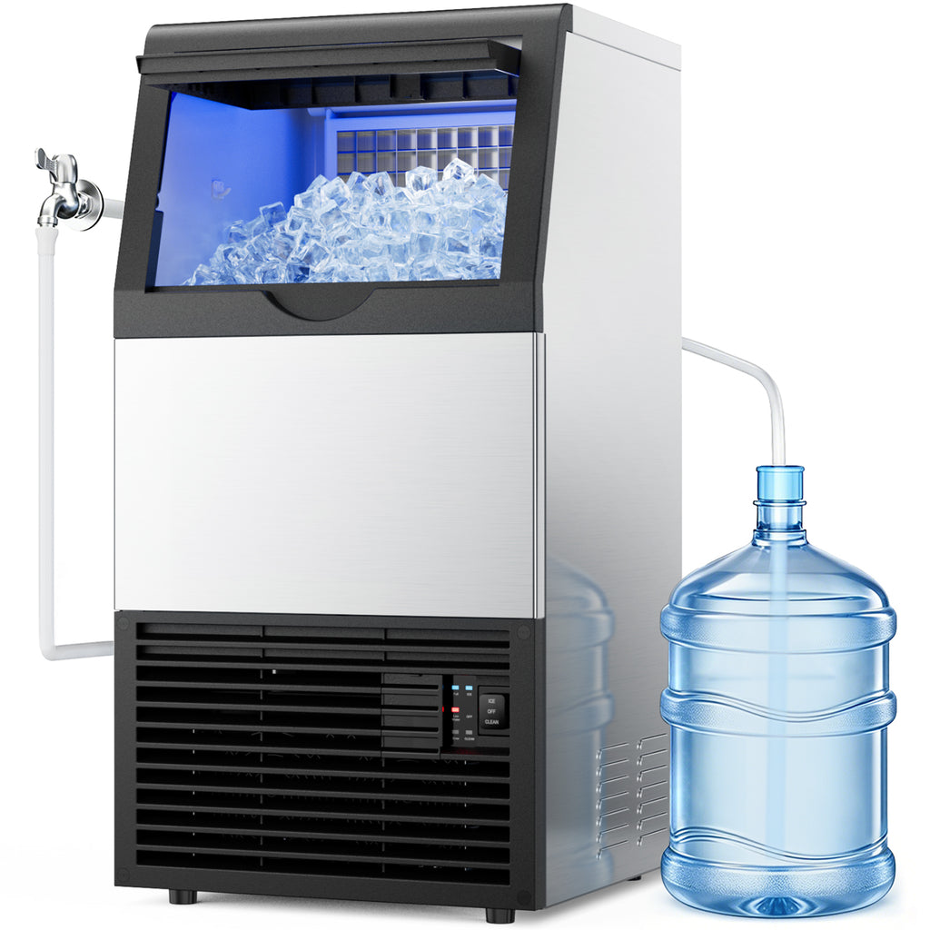 XUTUMM Commercial Ice Maker,100 lbs/24H Under Counter Ice Machine with 33 lb Storage Bin, Dual Water Supply Ice Maker with Self-Cleaning, for Home Bar Restaurant Office Stainless Steel