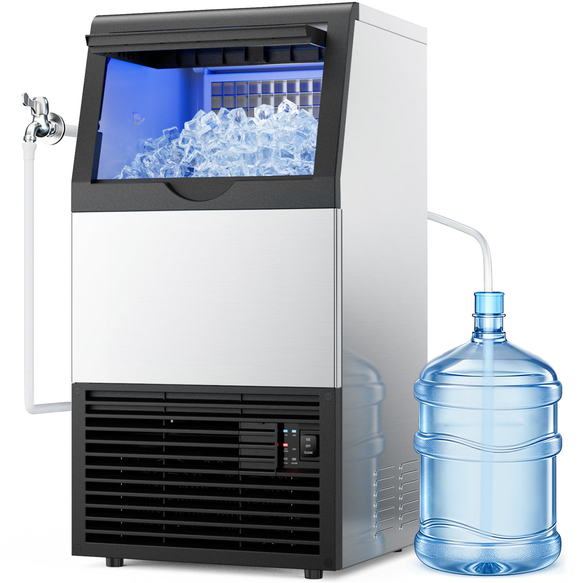 XUTUMM Commercial Ice Maker,100 lbs/24H Under Counter Ice Machine with 33 lb Storage Bin, Dual Water Supply Ice Maker with Self-Cleaning, for Home Bar Restaurant Office Stainless Steel
