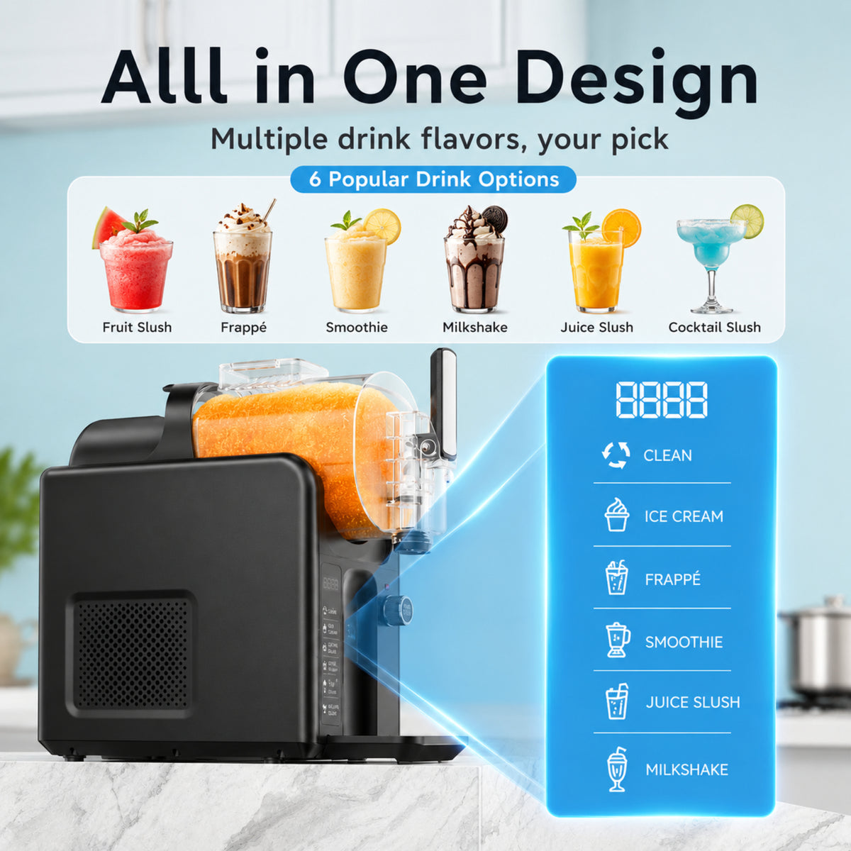 XUTUMM 85oz Home Slushie Machine , No Ice Frozen Drink Machine with 5 Presets Modes, Quiet Auto-Clean LED Display