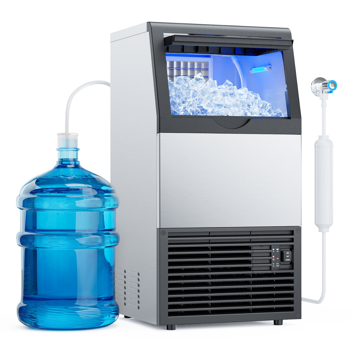 XUTUMM Commercial Ice Maker 120lbs/24H, Under Counter Ice Machine with 40lbs Storage, Dual Water Inlet (Tap + Self-Suction), Self-Cleaning Stainless Steel for Home Bar