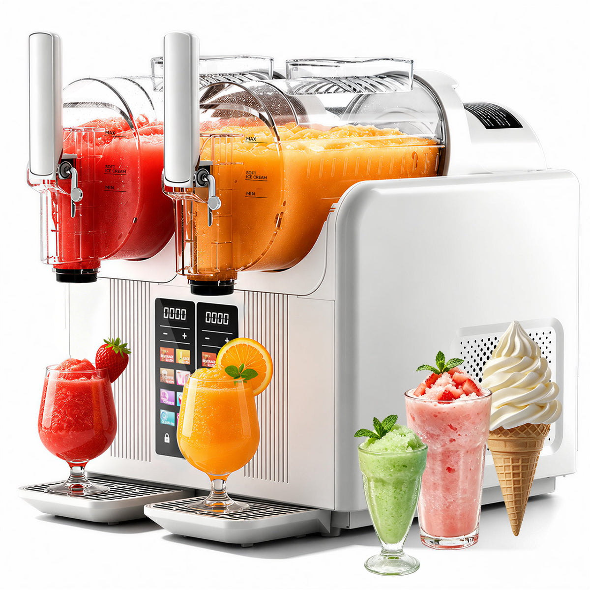 XUTUMM 160oz Slushie Machine,Frozen Drink Maker with 8 Preset Modes, Dual Tank Independent Control, LED Display, Soft Serve Ice Cream & Slushie Machine for Home