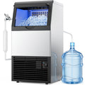 XUTUMM Commercial Ice Maker 120 lbs/24H, 33 lb Storage Bin, Dual Water Inlet Ice Machine with Adjustable Ice Thickness, Self-Cleaning for Restaurant Bar Office Sliver