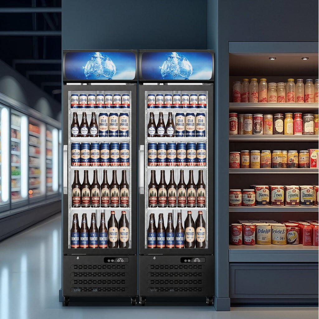 12 Cu Ft Commercial Beverage Fridge w/ Glass Door & LED Light - Freestanding Display Cooler for Shop, Restaurant, Business