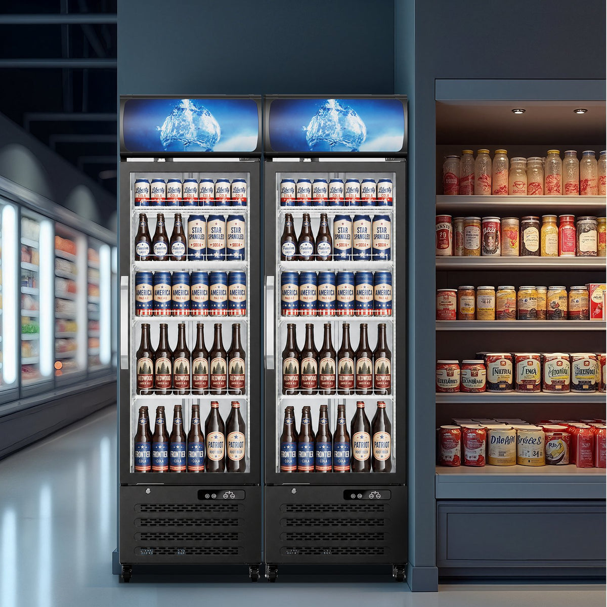 12 Cu Ft Commercial Beverage Fridge w/ Glass Door & LED Light - Freestanding Display Cooler for Shop, Restaurant, Business