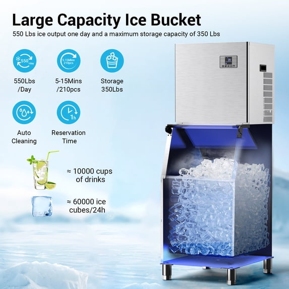 Xutumm Commercial Ice Maker, 580 Lbs/24H With 380 Lbs Large Storage Air-Cooled Ice Machine For Ice Cube for Cafe,Restaurant,Home