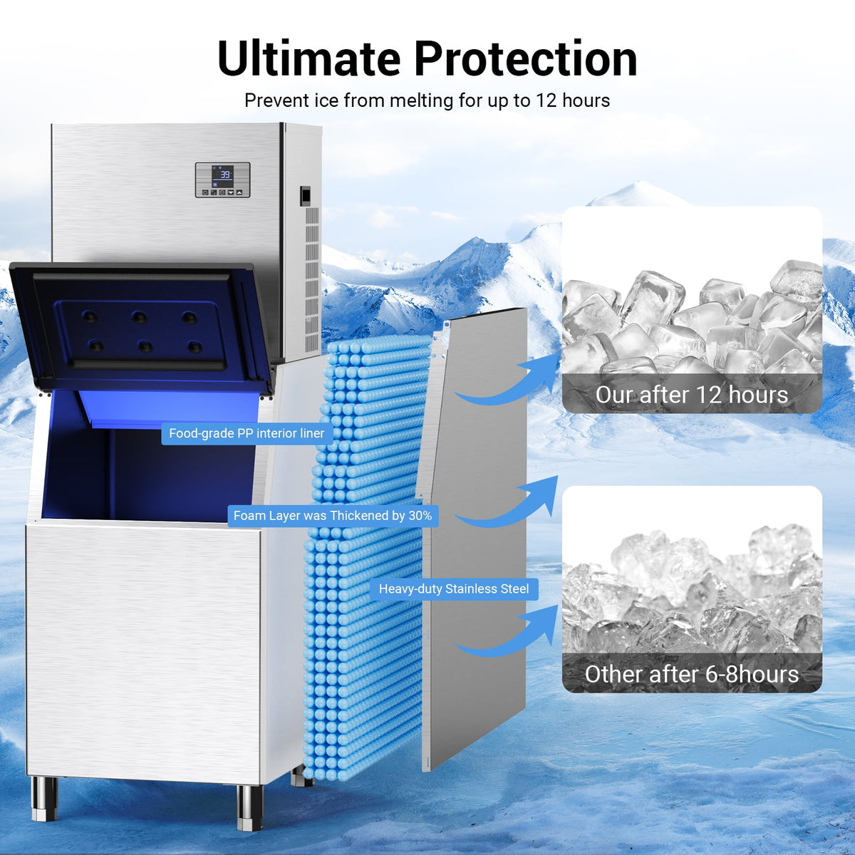 Xutumm Commercial Ice Maker, 580 Lbs/24H With 380 Lbs Large Storage Air-Cooled Ice Machine For Ice Cube for Cafe,Restaurant,Home
