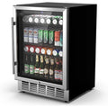24 Inch Beverage Refrigerator & Cooler Under Counter with Safty Lock, Outdoor Patio Fridge for Drinks, Soda, Beer, Wine, 37～65°F Adjustable Temperature & Memory, Built-in/Freestanding