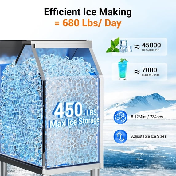 XUTUMM Commercial Ice Machine 700LBS/24H,Storage 500LBS,Large Industrial Ice Maker,Ice Ready in 5-15min,with Self-Cleaning Mode,with Timing Function,30 Levels of Ice Thickness Adjustment