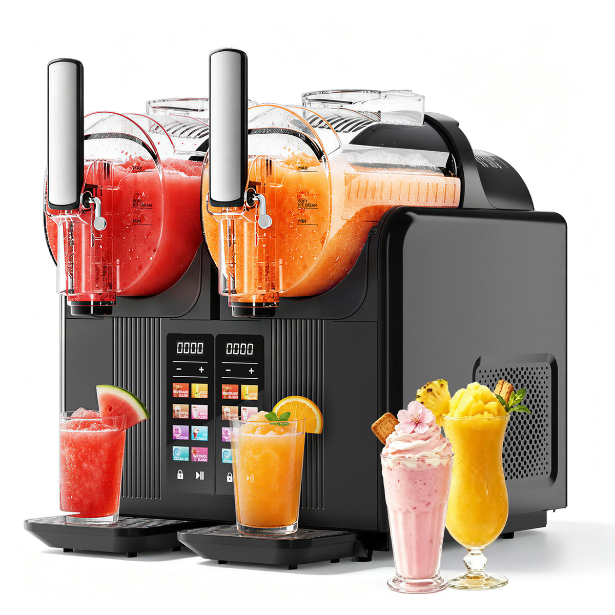 XUTUMM 2x54 oz Slushy Machine,Frozen Drink Maker with 8 Preset Modes, Dual Tank Independent Control, LED Display, Soft Serve Ice Cream & Slushie Machine for Home, ETL Listed, Black