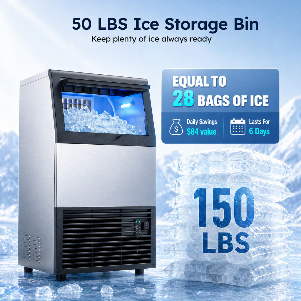 XUTUMM Commercial Ice Maker 120lbs/24H, Under Counter Ice Machine with 40lbs Storage, Dual Water Inlet (Tap + Self-Suction), Self-Cleaning Stainless Steel for Home Bar
