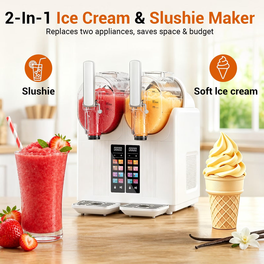 XUTUMM 160oz Slushie Machine,Frozen Drink Maker with 8 Preset Modes, Dual Tank Independent Control, LED Display, Soft Serve Ice Cream & Slushie Machine for Home