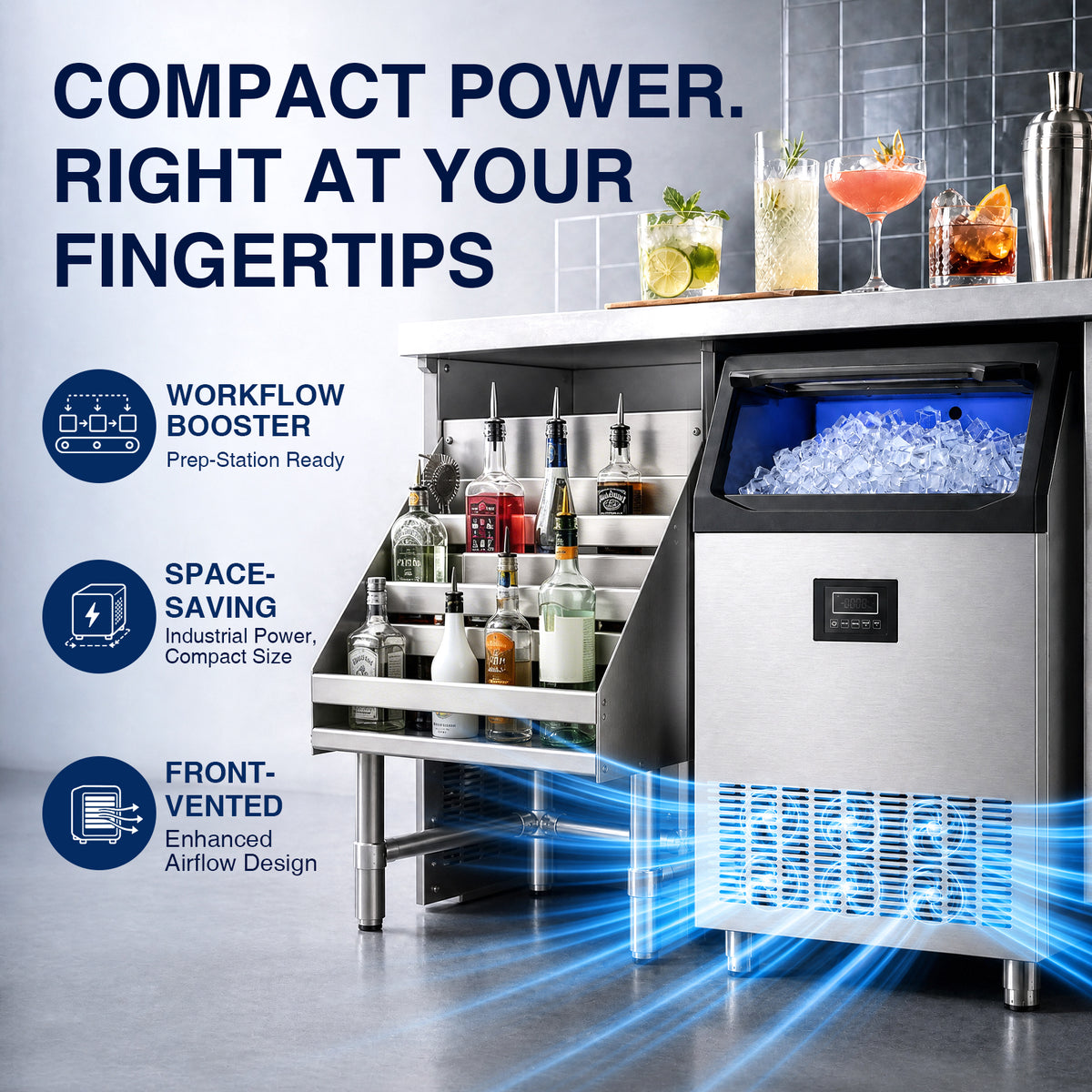 XUTUMM Commercial Ice Maker Machine, Up to 500 lbs/24H, 125 lbs Storage Bin, 162 Cubes per Batch, Adjustable Thickness, Self-Cleaning Stainless Steel Ice Machine