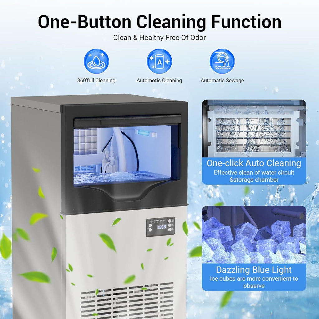 XUTUMM Commercial Ice Maker, 100 Lbs/24H Undercounter Ice Machine with 33 Lbs Storage Bin, 45 Ice Cubes, Adjustable Ice Thickness for Bar, Coffee Shop