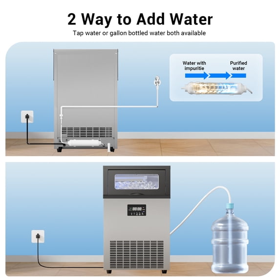 Xutumm ‌Commercial Ice Machine 150LBS/24H,Storage 50LBS, Industrial Ice Maker,Ice Ready in 8-15min,with Self-Cleaning Mode,with Timing Function
