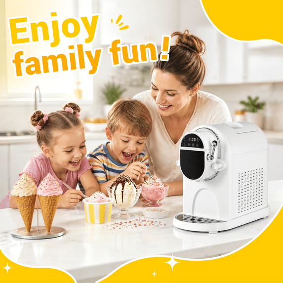 Xutumm 1.25 QT Compressor Ice Cream Maker, No Pre-Freezing Frozen Dessert Machine with Self-Cleaning, LED Display, Adjustable Hardness, Stainless Steel Bowl, White