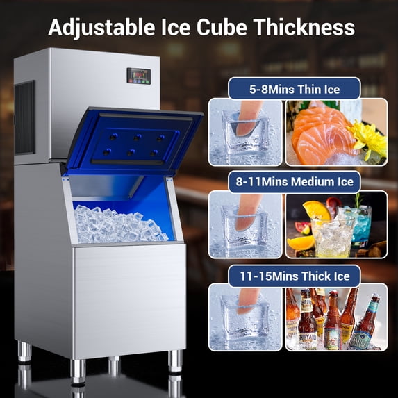 Xutumm Commercial Ice Machine 550LBS/24H,Storage 360LBS, Industrial Ice Maker,132 Cubes Every 5-15 Minutes,with Self-Cleaning Mode, Low Noise