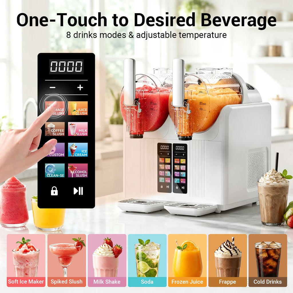 XUTUMM 160oz Slushie Machine,Frozen Drink Maker with 8 Preset Modes, Dual Tank Independent Control, LED Display, Soft Serve Ice Cream & Slushie Machine for Home
