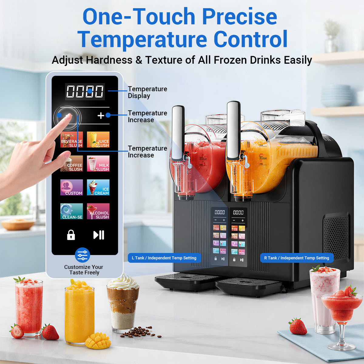 XUTUMM 2x54 oz Slushy Machine,Frozen Drink Maker with 8 Preset Modes, Dual Tank Independent Control, LED Display, Soft Serve Ice Cream & Slushie Machine for Home, ETL Listed, Black