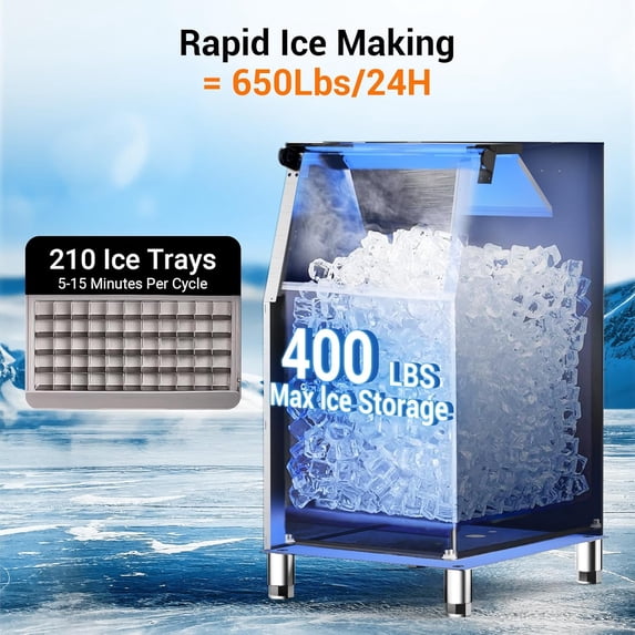 Xutumm Commercial Ice Maker, 580 Lbs/24H With 380 Lbs Large Storage Air-Cooled Ice Machine For Ice Cube for Cafe,Restaurant,Home