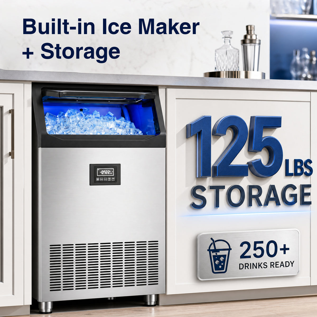 XUTUMM Commercial Ice Maker Machine, Up to 500 lbs/24H, 125 lbs Storage Bin, 162 Cubes per Batch, Adjustable Thickness, Self-Cleaning Stainless Steel Ice Machine
