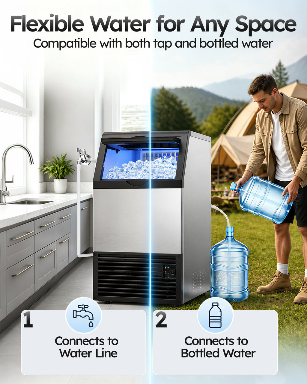 XUTUMM Commercial Ice Maker,100 lbs/24H Under Counter Ice Machine with 33 lb Storage Bin, Dual Water Supply Ice Maker with Self-Cleaning, for Home Bar Restaurant Office Stainless Steel