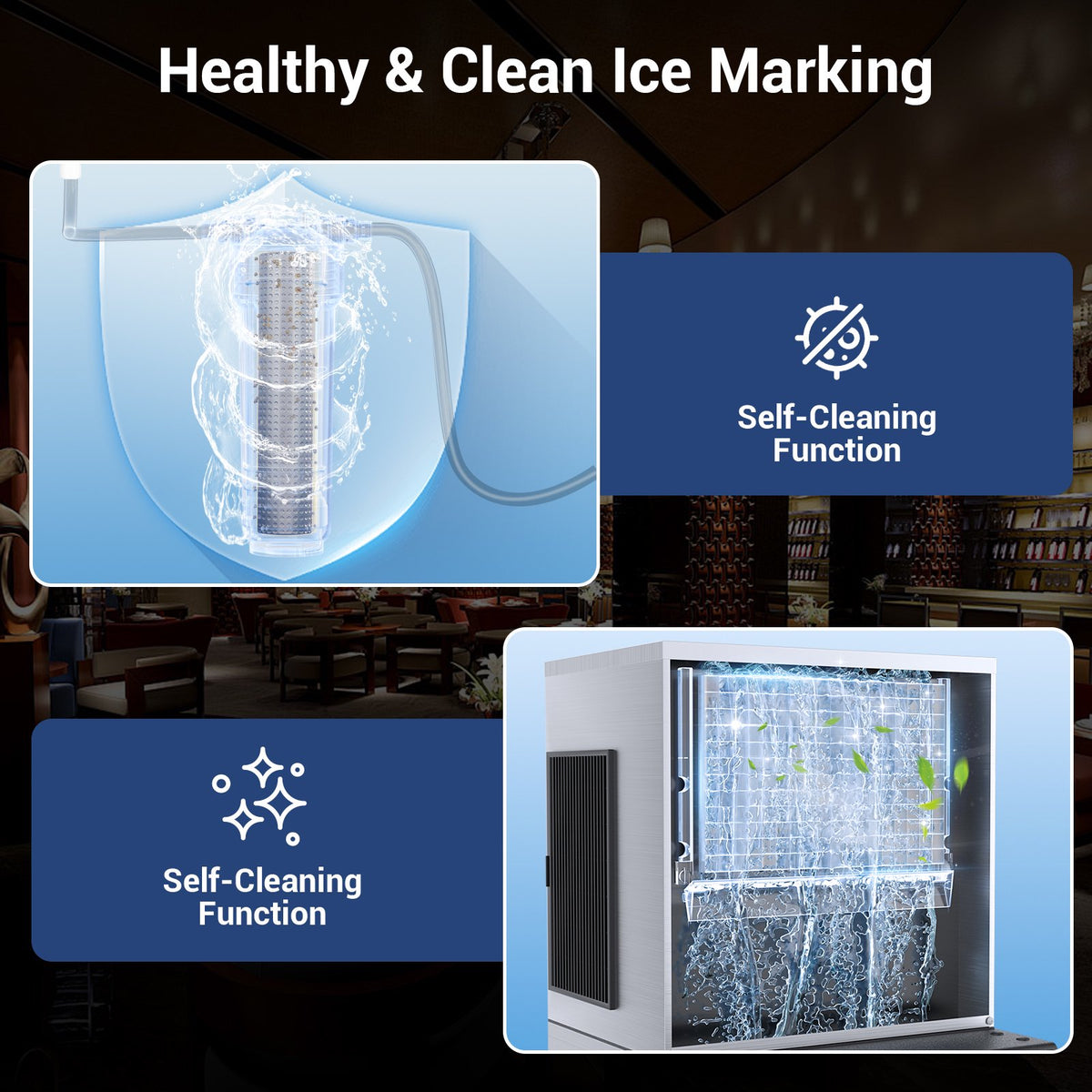 Xutumm Commercial Ice Machine 550LBS/24H,Storage 360LBS, Industrial Ice Maker,132 Cubes Every 5-15 Minutes,with Self-Cleaning Mode, Low Noise