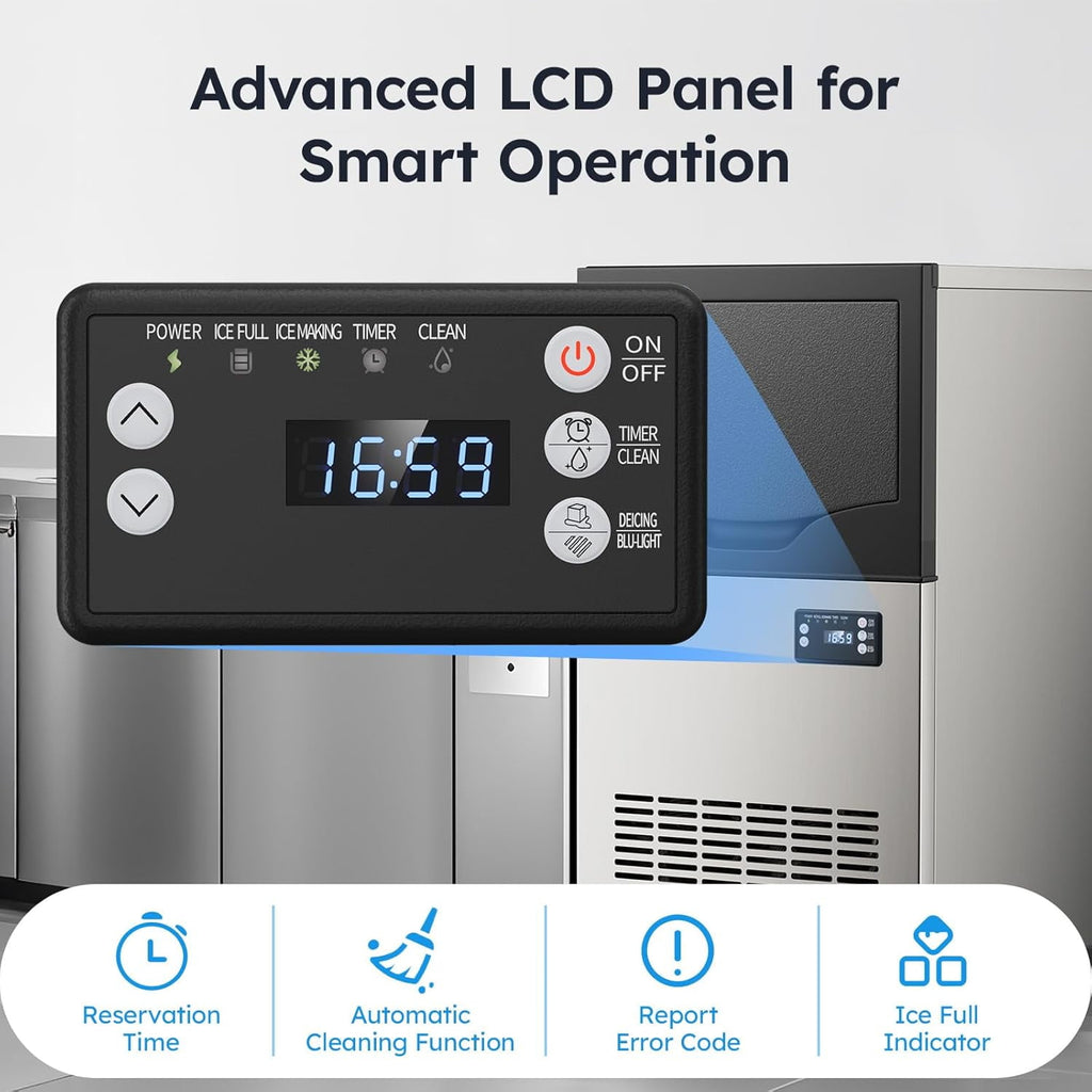 XUTUMM Commercial Ice Maker, 100 Lbs/24H Undercounter Ice Machine with 33 Lbs Storage Bin, 45 Ice Cubes, Adjustable Ice Thickness for Bar, Coffee Shop