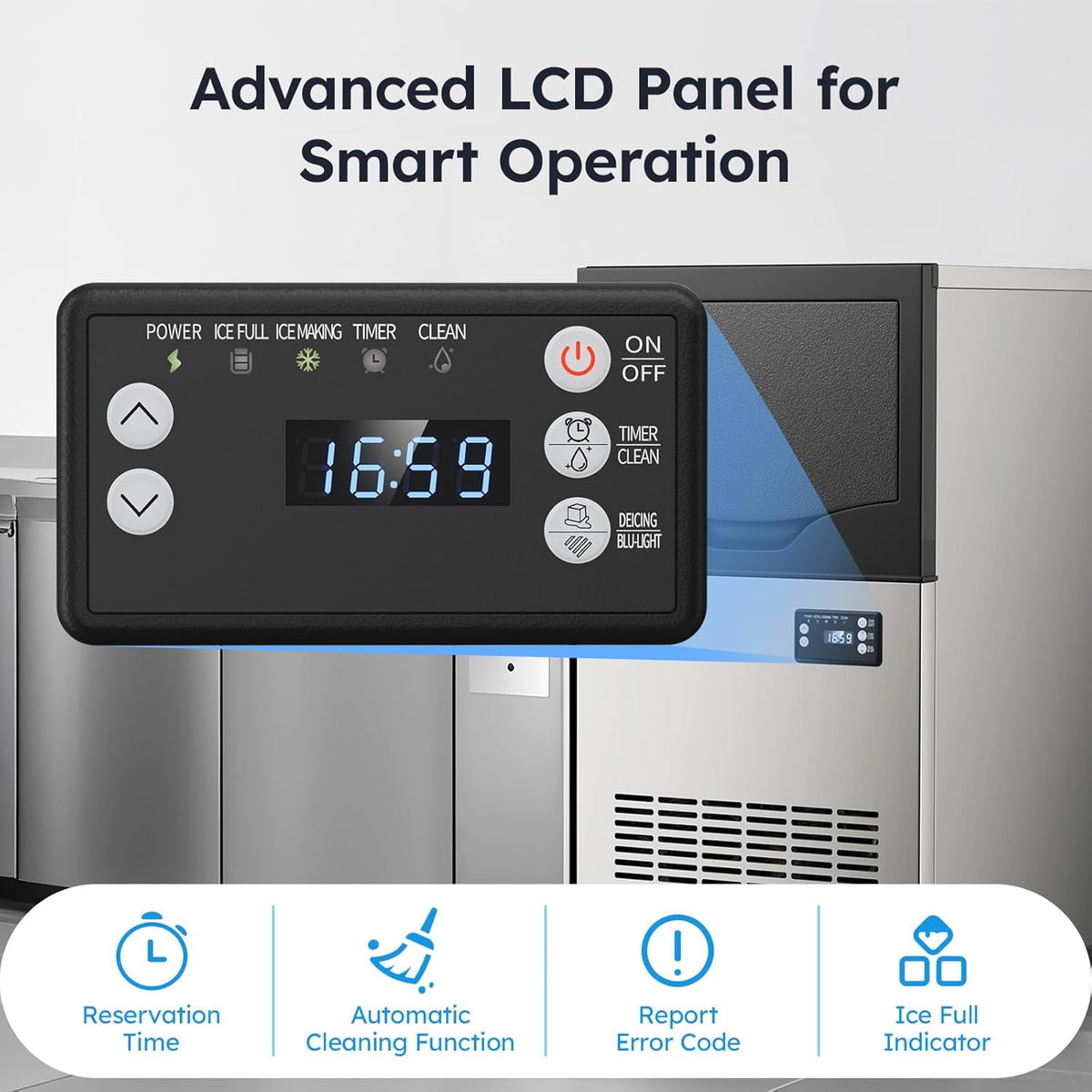 XUTUMM Commercial Ice Maker, 100 Lbs/24H Undercounter Ice Machine with 33 Lbs Storage Bin, 45 Ice Cubes, Adjustable Ice Thickness for Bar, Coffee Shop