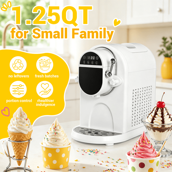 Xutumm 1.25 QT Compressor Ice Cream Maker, No Pre-Freezing Frozen Dessert Machine with Self-Cleaning, LED Display, Adjustable Hardness, Stainless Steel Bowl, White