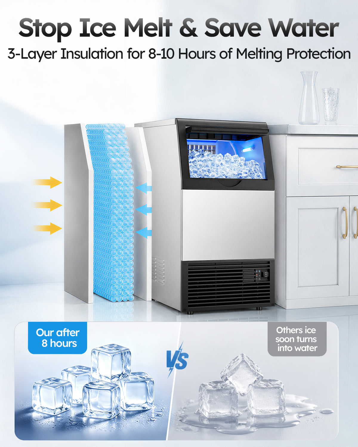 XUTUMM Commercial Ice Maker,100 lbs/24H Under Counter Ice Machine with 33 lb Storage Bin, Dual Water Supply Ice Maker with Self-Cleaning, for Home Bar Restaurant Office Stainless Steel