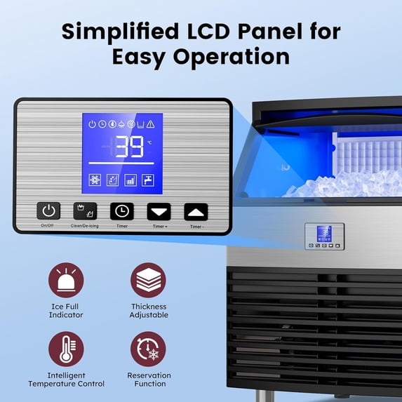 Professional Grade Ice Maker - 550Lbs/24H Output, 360Lbs Storage Bin, 5-15 Minute Production, Stainless Steel with Water Line Connection