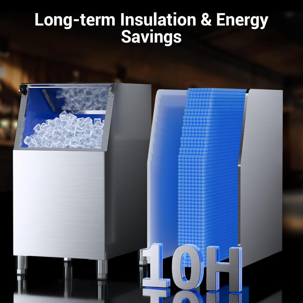 High-Capacity Commercial Ice Maker - 600Lbs/24H Output, 400Lbs Storage, Stainless Steel Construction with Water Hookup & Adjustable Ice Thickness