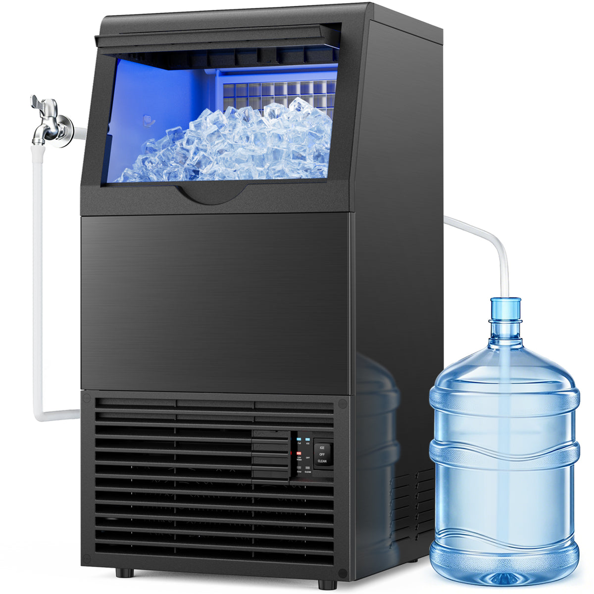 XUTUMM Commercial Ice Maker 120 lbs/24H, 33 lb Storage Bin, Dual Water Inlet Ice Machine with Adjustable Ice Thickness, Self-Cleaning for Restaurant Bar Office Black
