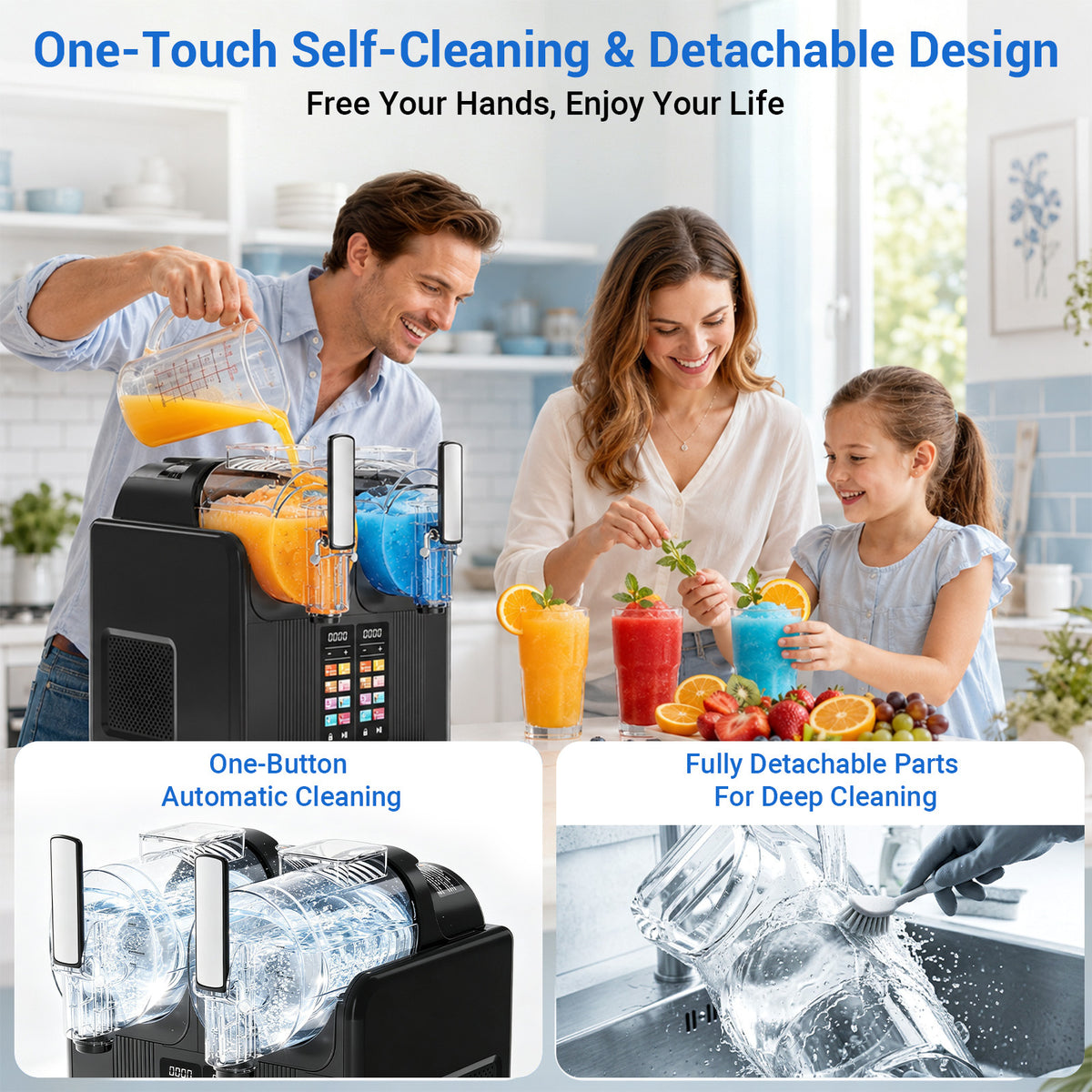 XUTUMM 2x54 oz Slushy Machine,Frozen Drink Maker with 8 Preset Modes, Dual Tank Independent Control, LED Display, Soft Serve Ice Cream & Slushie Machine for Home, ETL Listed, Black