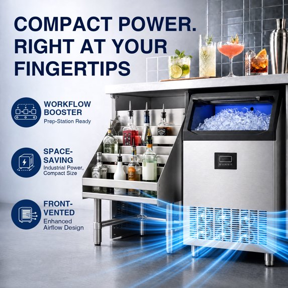 XUTUMM Commercial Ice Maker Machine, Up to 500 lbs/24H, 125 lbs Storage Bin, 162 Cubes per Batch, Adjustable Thickness, Self-Cleaning Stainless Steel Ice Machine