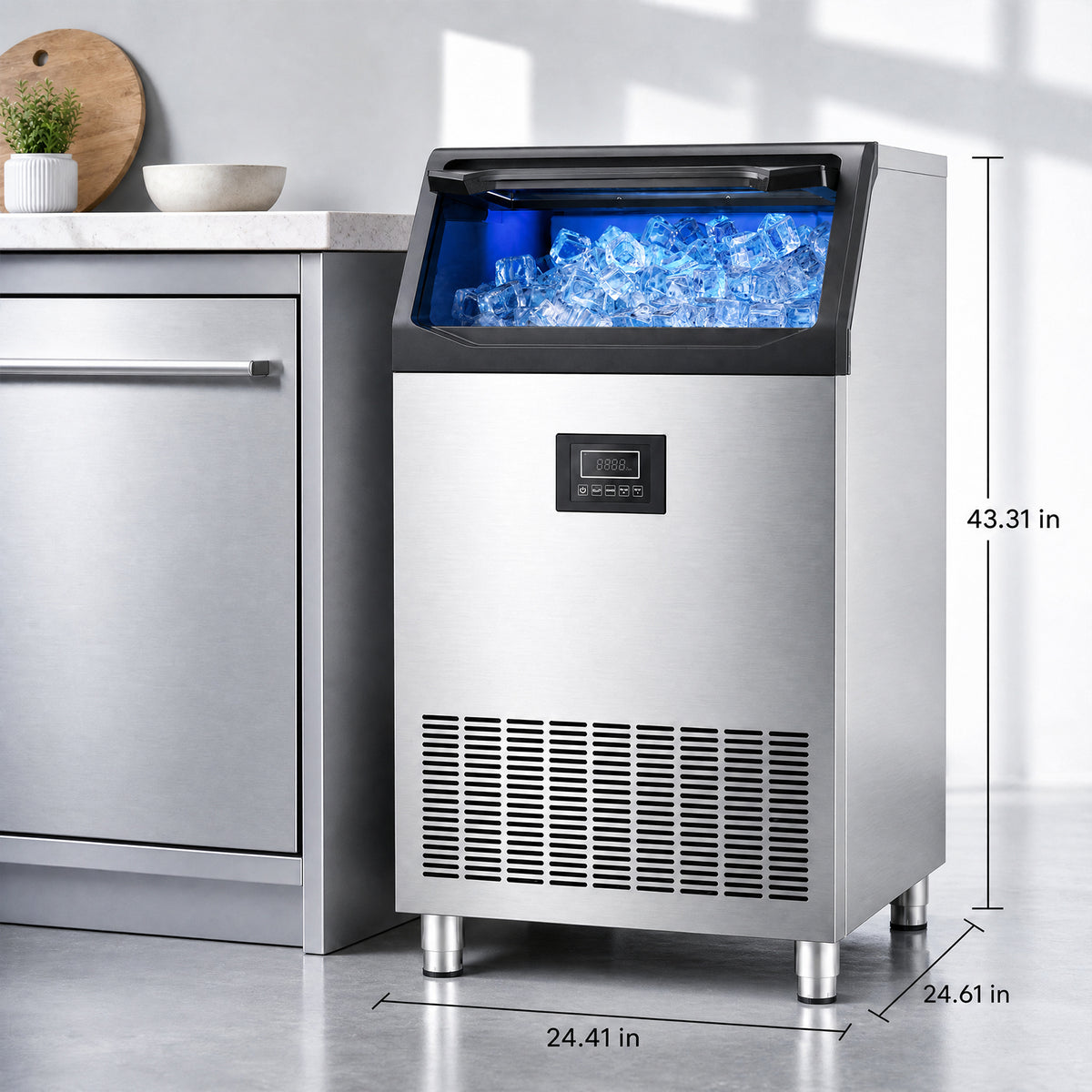 XUTUMM Commercial Ice Maker Machine, Up to 500 lbs/24H, 125 lbs Storage Bin, 162 Cubes per Batch, Adjustable Thickness, Self-Cleaning Stainless Steel Ice Machine