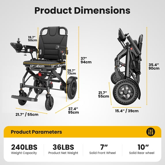 XUTUMM Lightweight Foldable Electric Wheelchair, Waterproof Circuit Design?Hospitals, Emergency Centers, Fire, Emergency Ambulance