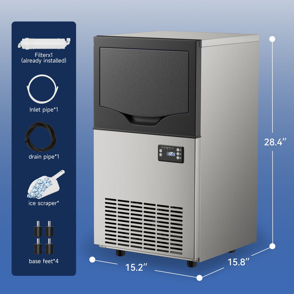 XUTUMM Commercial Ice Maker, 100 Lbs/24H Undercounter Ice Machine with 33 Lbs Storage Bin, 45 Ice Cubes, Adjustable Ice Thickness for Bar, Coffee Shop