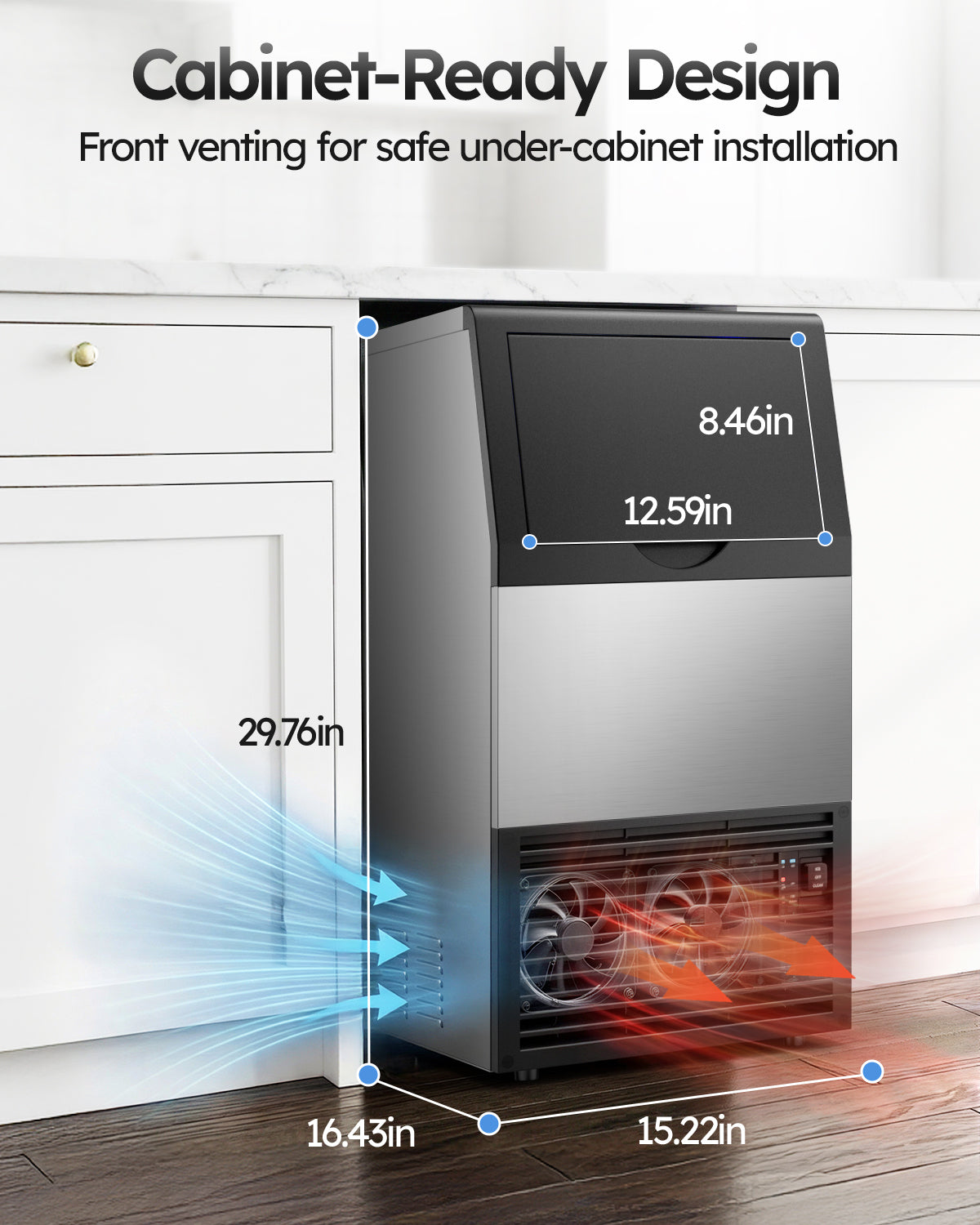 XUTUMM Commercial Ice Maker 120 lbs/24H, 33 lb Storage Bin, Dual Water Inlet Ice Machine with Adjustable Ice Thickness, Self-Cleaning for Restaurant Bar Office Sliver