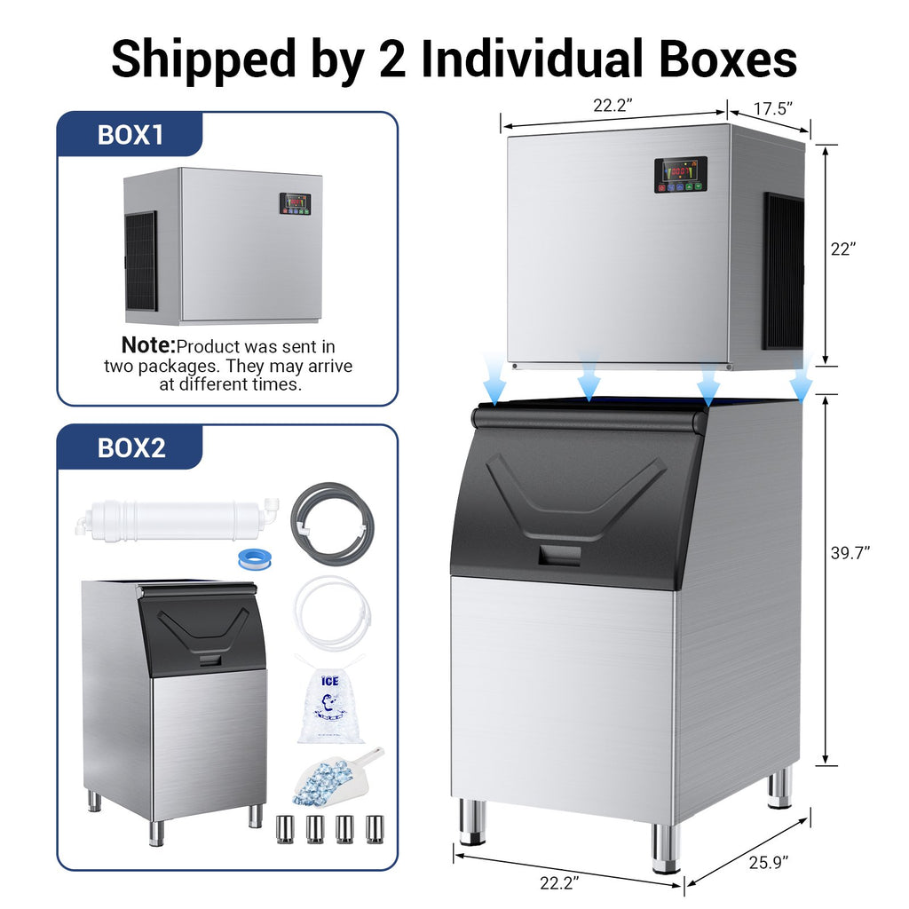 Xutumm Commercial Ice Machine 550LBS/24H,Storage 360LBS, Industrial Ice Maker,132 Cubes Every 5-15 Minutes,with Self-Cleaning Mode, Low Noise