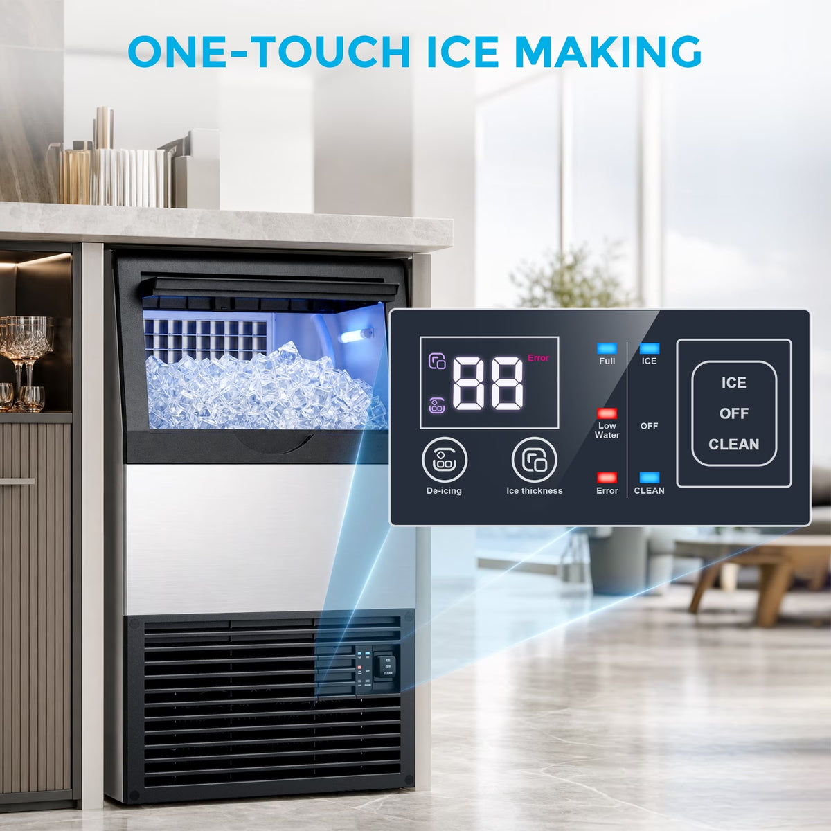 XUTUMM Commercial Ice Maker 120lbs/24H, Under Counter Ice Machine with 40lbs Storage, Dual Water Inlet (Tap + Self-Suction), Self-Cleaning Stainless Steel for Home Bar