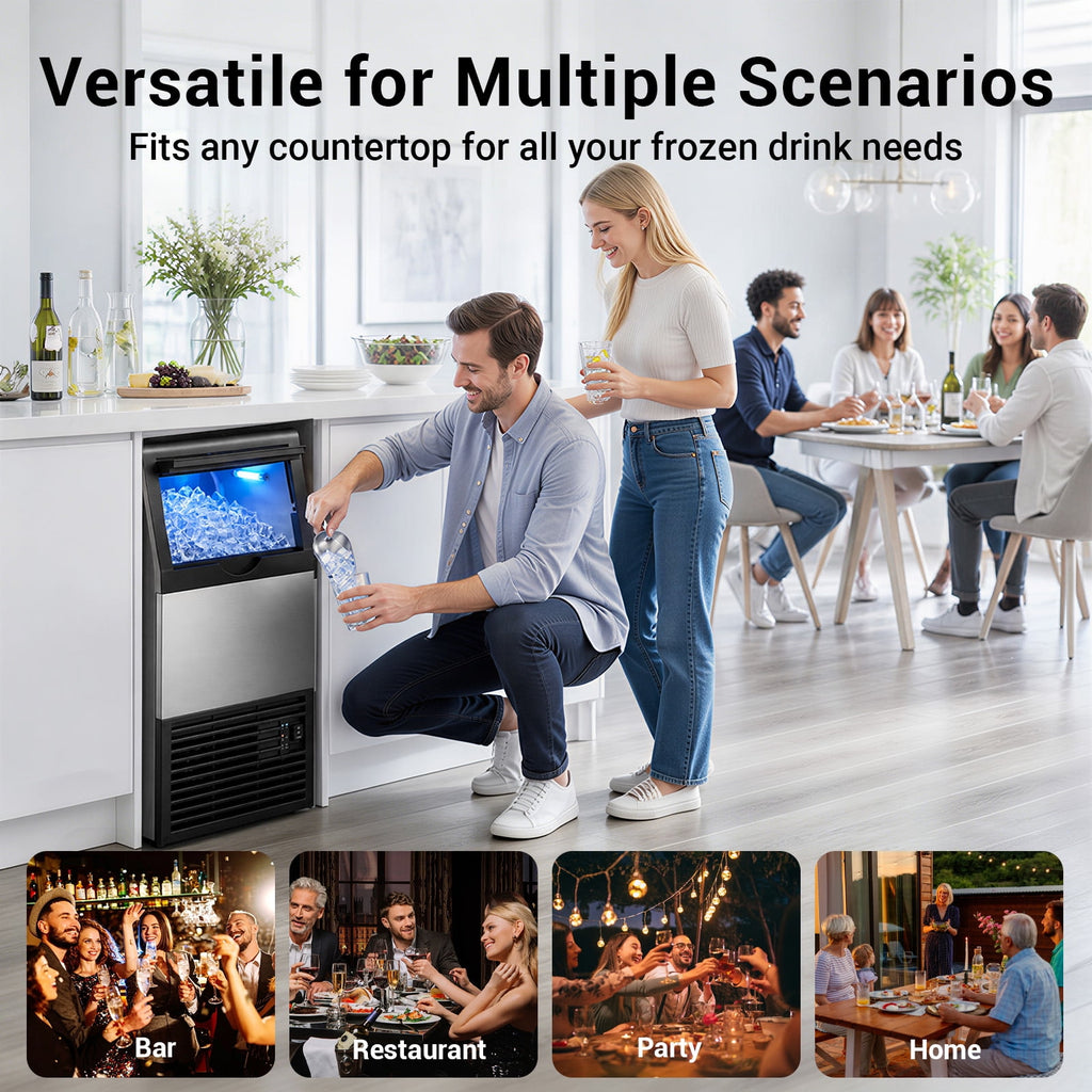 XUTUMM Commercial Ice Maker 100lbs/24H, Under Counter Ice Machine with 33lbs Ice Storage, Self-Cleaning Stainless Steel Freestanding for Home Bar