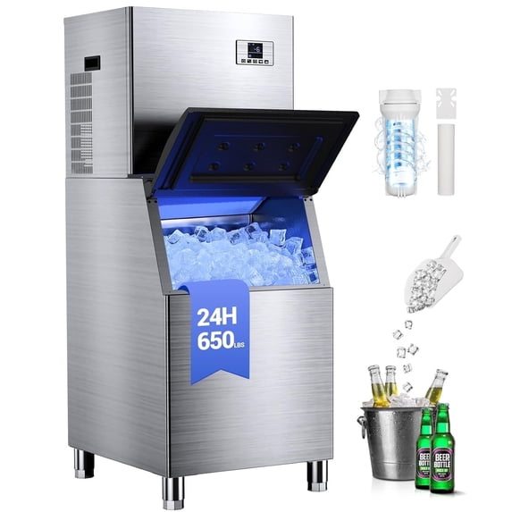 Xutumm Commercial Ice Maker, 580 Lbs/24H With 380 Lbs Large Storage Air-Cooled Ice Machine For Ice Cube for Cafe,Restaurant,Home