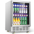 XUTUMM 24 inch Beverage Refrigerator with Glass Door, Under Counter/Freestanding Beverage Cooler with Temperature Memory