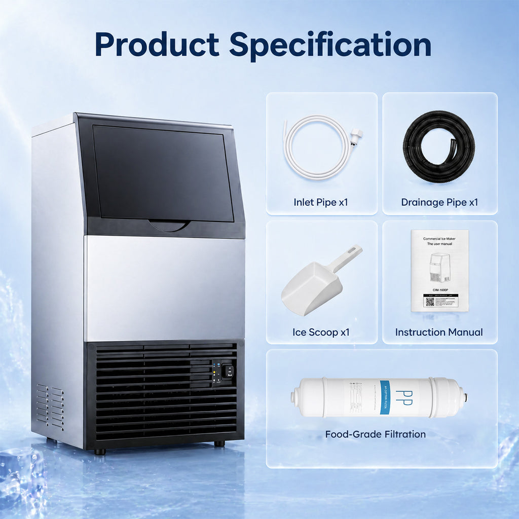 XUTUMM Commercial Ice Maker 120lbs/24H, Under Counter Ice Machine with 40lbs Storage, Dual Water Inlet (Tap + Self-Suction), Self-Cleaning Stainless Steel for Home Bar